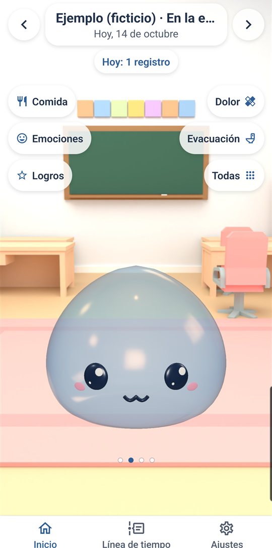 Registro en pocos toques (pantalla de la app con datos ficticios)