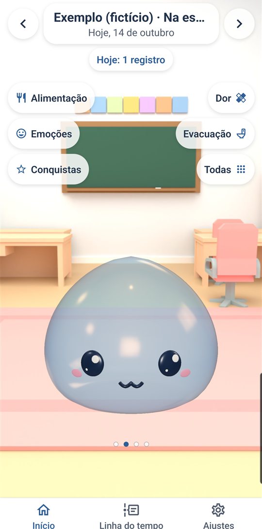 Registro em poucos toques (tela do app com dados fictícios)