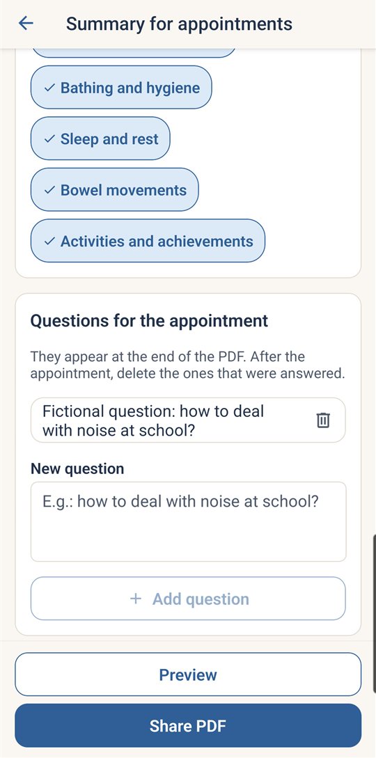 Summary for appointments (app screen with fictional data)